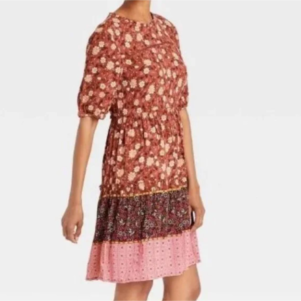 Knox Rose Women's‎ Dress Boho Desert Clay Dress Sz L Hippie Rust Half Sleeve
